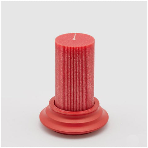 EDG Candela dorica con piatto candela cilindro cera rosso Ø8 cm H15 cm