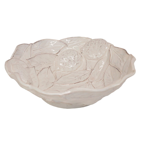 VIRGINIA CASA Centrotavola limone AGRUMI ceramica bianco anticato Ø30 H9 cm