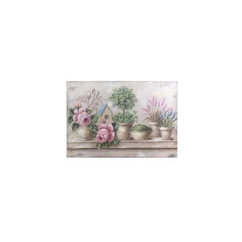 BLANC MARICLO' Quadro tela dipinto flori legno beige 3 varianti 51x3x35,5 cm