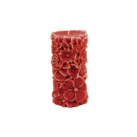 CERERIA PARMA Moccolo fiorito piccolo candela decorativa cera rosso Ø6,5 H10 cm