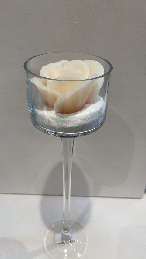CERERIA PARMA Calice vetro con candela rosellina avorio H25 cm 25286AVO