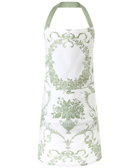 NUVOLE DI STOFFA Grembiule donna da cucina con fiori in cotone bianco e verde, Chloe Shabby Chic 65x75 cm