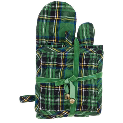 BLANC MARICLO' Set guantone presina e canovaccio natalizi cotone verde scozzese