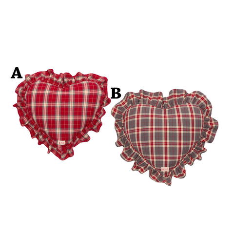 NUVOLE DI STOFFA Cuscino cuore natalizio con rouches 2 varianti rosso 45x45+1 cm