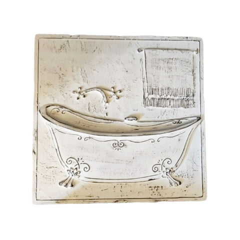 VIRGINIA CASA Placca da appendere con vasca da bagno bianco anticato 25x25 cm