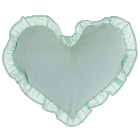 BLANC MARICLO' Cuscino arredo a forma di cuore con balza cotone verde 45x35 cm