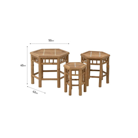 Inart Set tre tavolini in bamboo naturale 50x43xH40 cm
