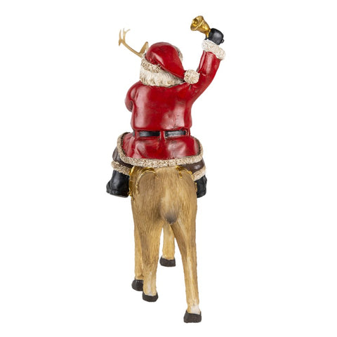 CLAYRE E EEF Decorazione Natalizia Statua Babbo Natale con regali su renna 16x9x22 cm