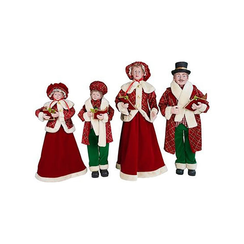 TIMSTOR Set 4 Statuine Cantori Decorazione natalizia stoffa rosso e verde H85 cm