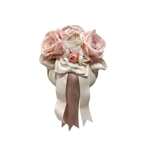 MATA CREAZIONI Pouf piccolo di rose decoro floreale cotone champagne Ø11 H14 cm