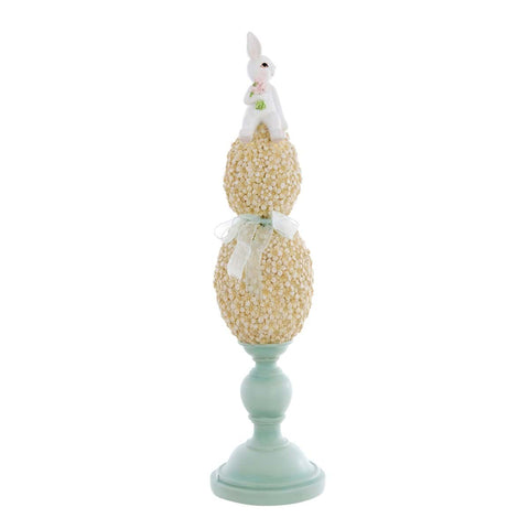 Blanc Mariclò Statuina decoro pasquale coniglio su uovo floreale in resina con piedistallo , Corelli Shabby Chic