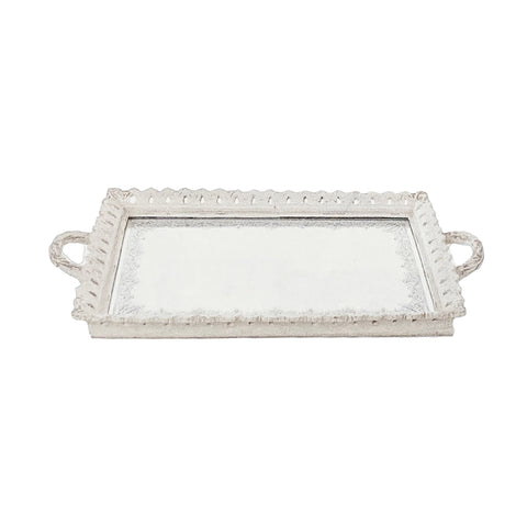 BLANC MARICLO' Vassoio con manici e specchio resina bianco 41,5x24,5x3,5 cm