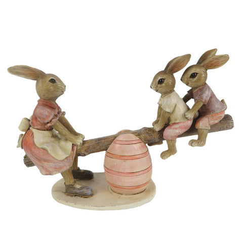 CLAYRE & EEF Set 3 conigli sulla giostra decorazioni Pasqua beige 20x7x13 cm
