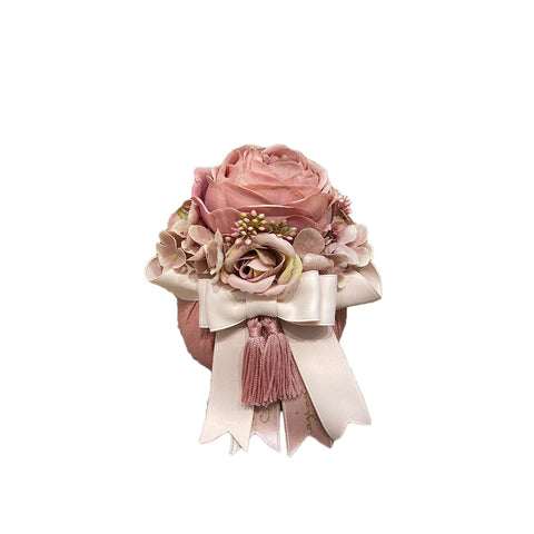 MATA CREAZIONI Pouf mignon con rose decoro floreale cotone rosa Ø10 H13 cm