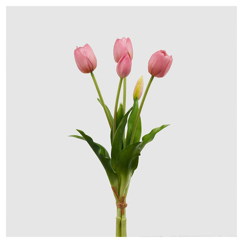 EDG Enzo de Gasperi Tulipano gommoso fiore artificiale, bouquet 5 tulipani finti rosa