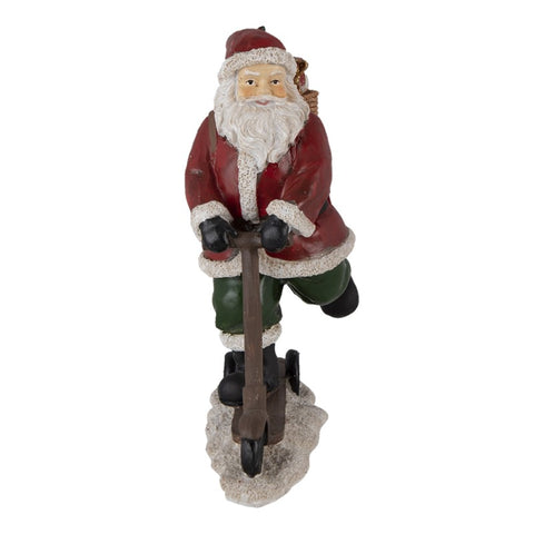 CLAYRE E EEF Decorazione natalizia Statuetta Babbo Natale con sacco regali e monopattino 13x6x15 cm