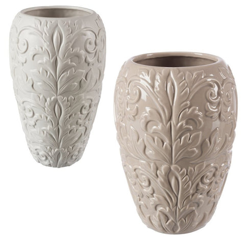 COCCOLE DI CASA  2 vasi in ceramica L.DAMSK bianco e tortora H24cm JM10328