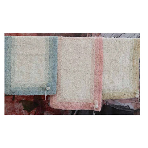 L'ATELIER 17 Tappeto rettangolare per bagno, tappetino in cotone con pompons, Shabby Chic "Rainbow" 50x80 cm 3 varianti