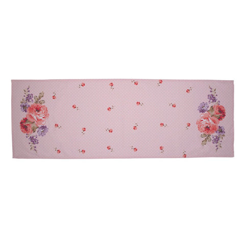 CLAYRE E EEF Runner da tavolo primaverile cotone bianco e rosa a fiori 140x50 cm