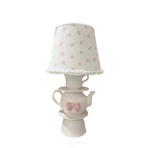 AD REM COLLECTION Lampada da appoggio con decoro tazze bianco e rosa H 40 cm