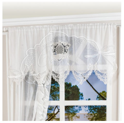COCCOLE DI CASA Mantovana tenda finestra bianca in panama con pizzo e cotone "Luna" Shabby Chic 180x90 cm