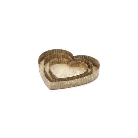 NUVOLE DI STOFFA Set 3 vassoi svuota tasche metallo a cuore oro 13,5x17,5x22 cm