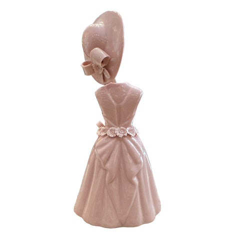 SHARON Damina portaprofumo cipria con cintura di roselline e fiocco  cappello in porcellana H 19 cm