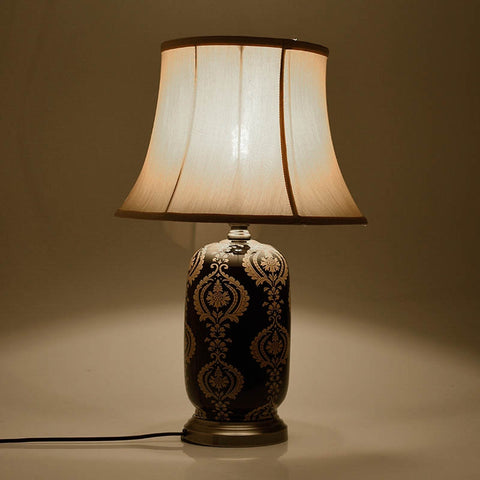 INART Lampada da tavolo ceramica nero e beige con cappello tessuto 36x36x58 cm