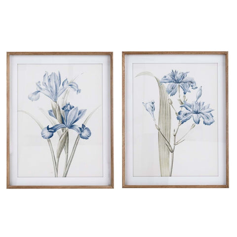 BLANC MARICLO' Quadro con cornice dipinto floreale azzurro 2 varianti 55x4x70 cm