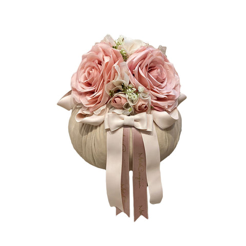 MATA CREAZIONI Pouf maxi di rose decoro floreale cotone champagne Ø24 H22 cm