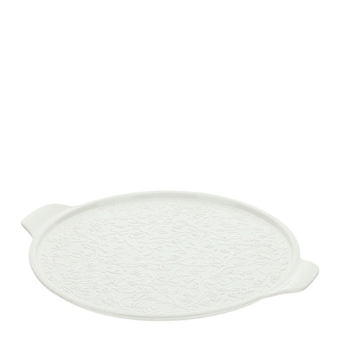 HERVIT Vassoio rotondo con manici porcellana bianca decoro roselline Ø34 cm