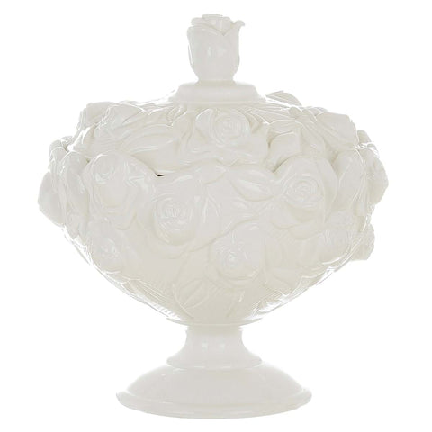 BLANC MARICLO' Coppa Centrotavola con coperchio in ceramica con rose Ø17x17x19cm