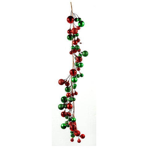 VETUR Decoro ramo natalizio con 74 palline rosse, verdi lucide e opache H1,25 metri