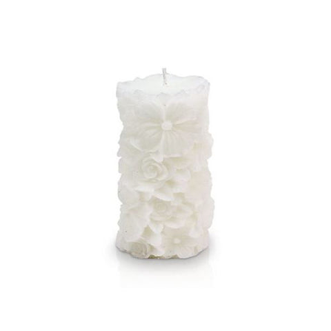 CERERIA PARMA Moccolo fiorito piccolo candela decorativa cera bianco Ø6,5 H10 cm
