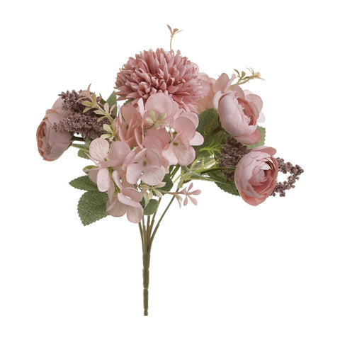 INART Bouquet fiori artificiali decoro di fiori tessuto rosa e viola H25 cm