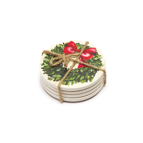 NUVOLE DI STOFFA Set 4 sottobicchieri natalizi ghirlanda ceramica bianco Ø10 cm