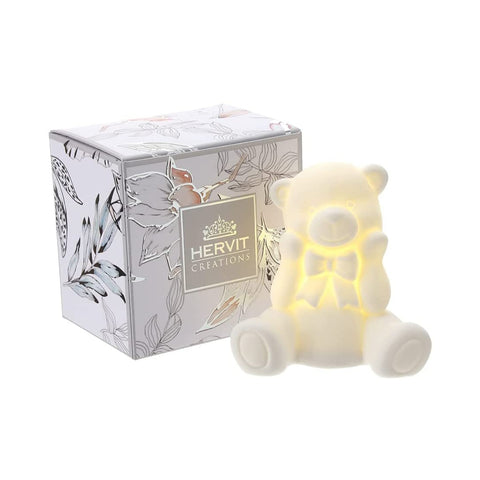 HERVIT Orsetto con LED animaletto decorativo luminoso porcellana bianca H9 cm
