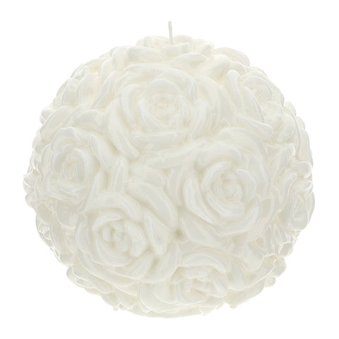HERVIT Candela sfera piccola rose candela decorativa cera bianco laccato Ø20 cm