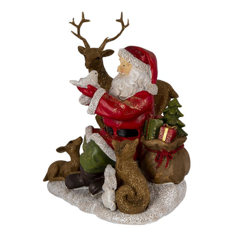 CLAYRE E EEF Decorazione Natalizia Babbo Natale con renna effetto legno 18x13x19 cm