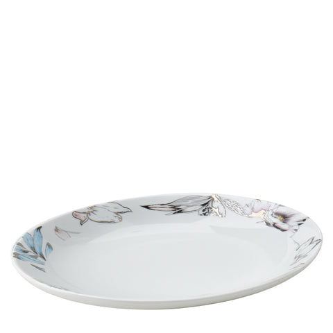 HERVIT Vassoio ovale BLOSSOM porcellana bianca decoro floreale colorato 36x25,5