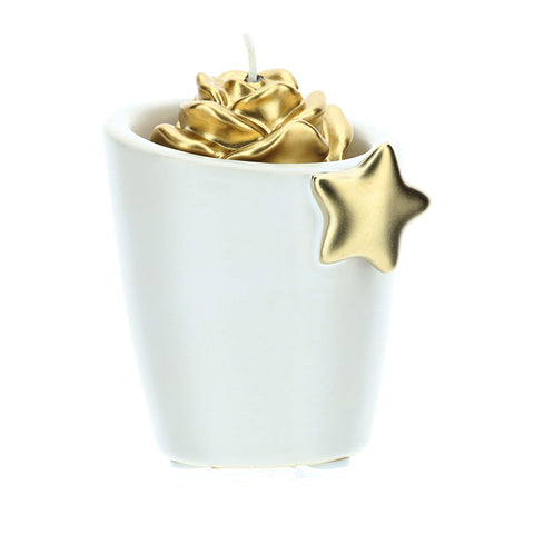 HERVIT Portacandela vasetto con stella oro idea regalo in gres bianco 8 cm