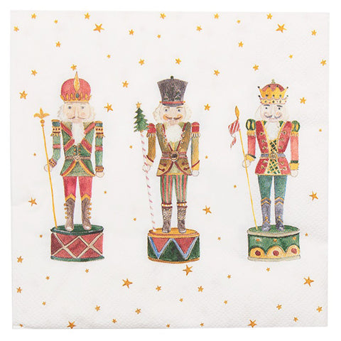 Clayre & Eef Confezione da 20 tovaglioli bianchi natalizi di carta con schiaccianoci 33x33 cm