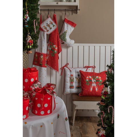 Clayre & Eef Decorazioni natalizie calza di Natale bianca con albero 30x1x40 cm