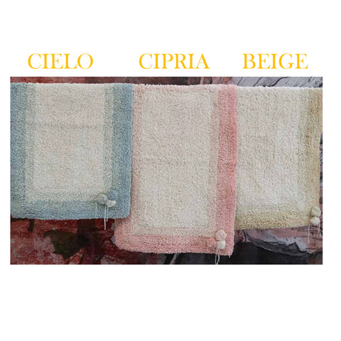 L'ATELIER 17 Tappeto rettangolare per bagno, tappetino in cotone con pompons, Shabby Chic "Rainbow" 50x80 cm 3 varianti