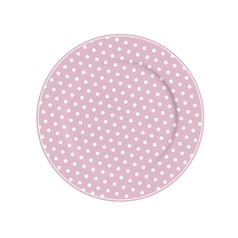 ISABELLE ROSE Piatto in fine porcellana bone china rosa con pois bianchi 23 cm