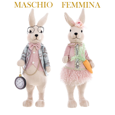 Blanc Mariclò Statuina decoro pasquale coniglietto con abito in tessuto, Shabby Chic CORELLI COLLECTION 2 varianti