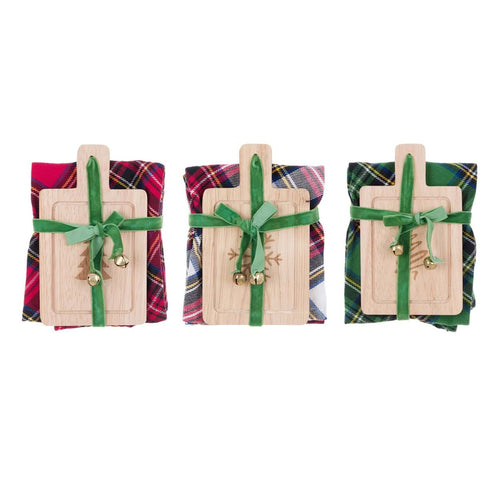 BLANC MARICLO' Set canovaccio scozzese + tagliere idea regalo natalizia 45x70 cm