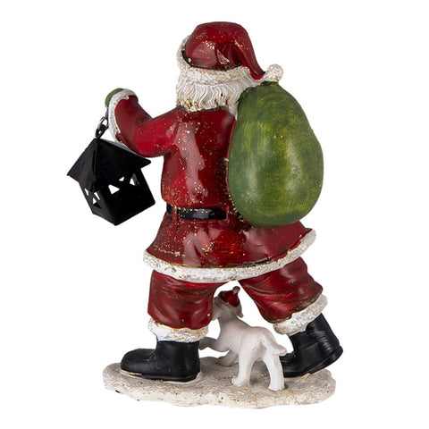 CLAYRE E EEF Statuina Babbo Natale con lanterna e sacco regali effetto legno 11x6x15 cm