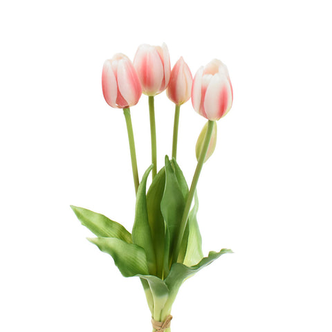 EDG Enzo de Gasperi Tulipano gommoso fiore artificiale, bouquet 5 tulipani finti rosa
