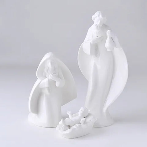 Hervit Set Natività 3 pezzi in porcellana bianca lucida + scatola regalo bianca h31 cm
